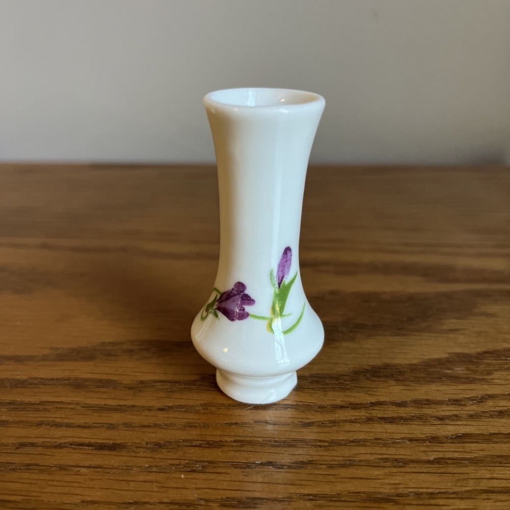 Vintage Miniature‎ Vase Floral 2.5" Tall Purple Floral Cottage Shabby Chic